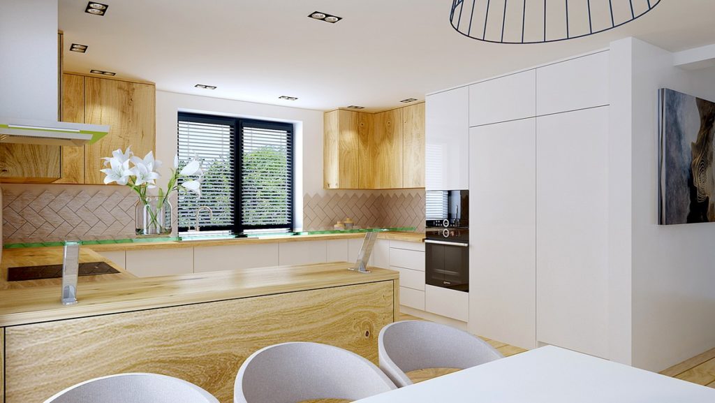 Rodinný dom, Prešov – návrh interiéru obývacej izby a kuchyne